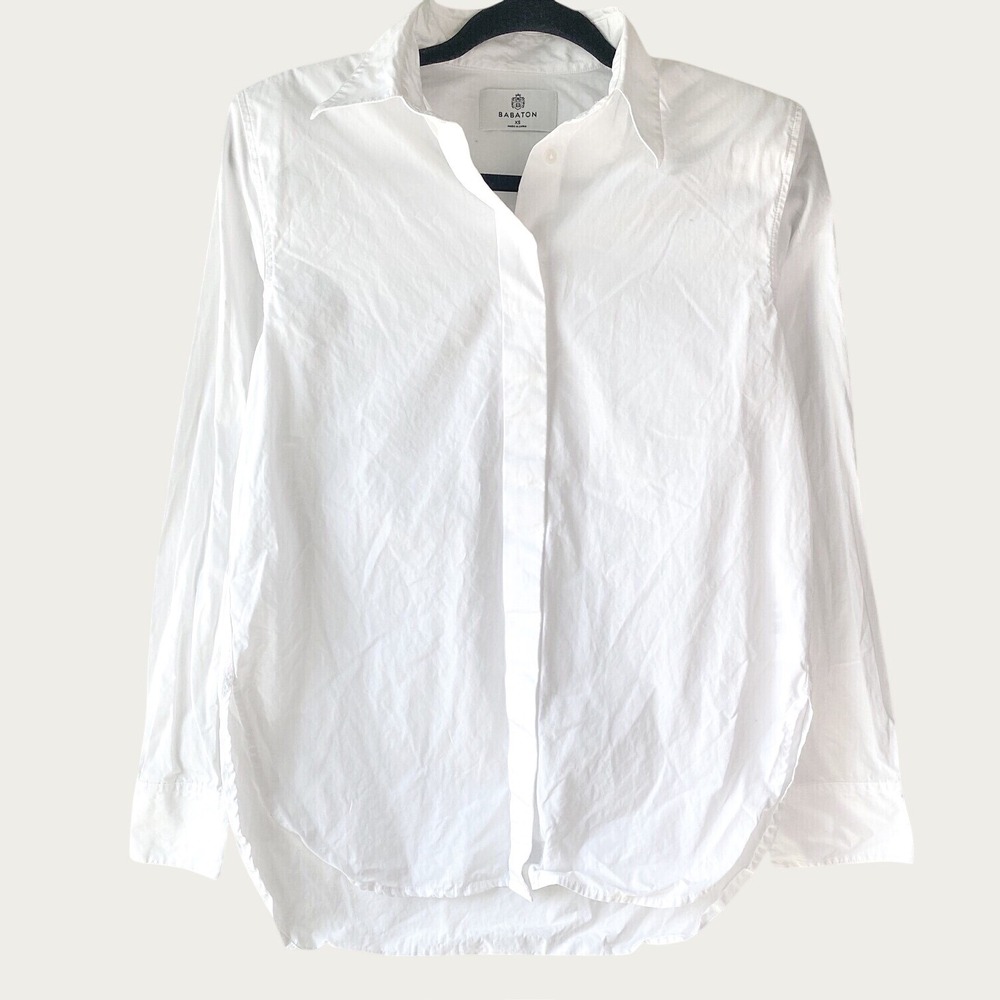 Babaton Aritizia Womens Button Up Shirt XS White Shoulder Pads Old Money Chic